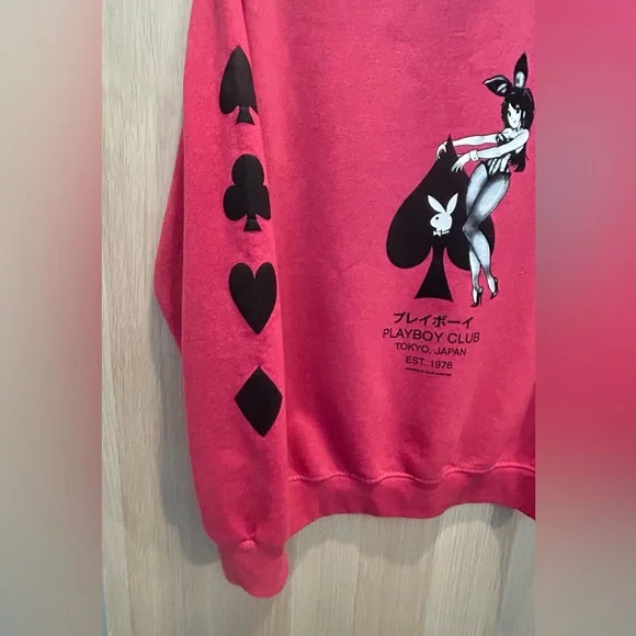 Playboy Club Sweatshirt Tokyo Japan Mens Anime Card Ace of Spades - Red Small - Picture 9 of 15